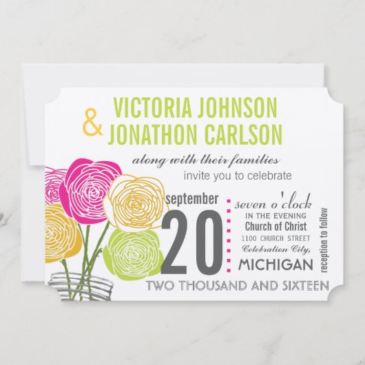 Roze groene gele foto Floral ModernTypografie Kaart (Voorkant)