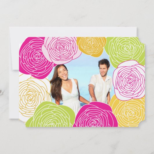 Roze groene gele foto Floral ModernTypografie Kaart (Achterkant)