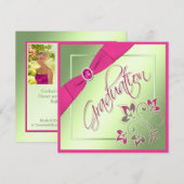 Roze, groene, gele fotouitnodiging Afstuderen Kaart (Voorkant / Achterkant)