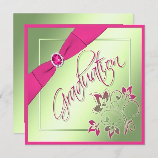 Roze, groene, gele fotouitnodiging Afstuderen Kaart (Voorkant / Achterkant)