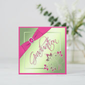 Roze, groene, gele fotouitnodiging Afstuderen Kaart (Staand voorkant)