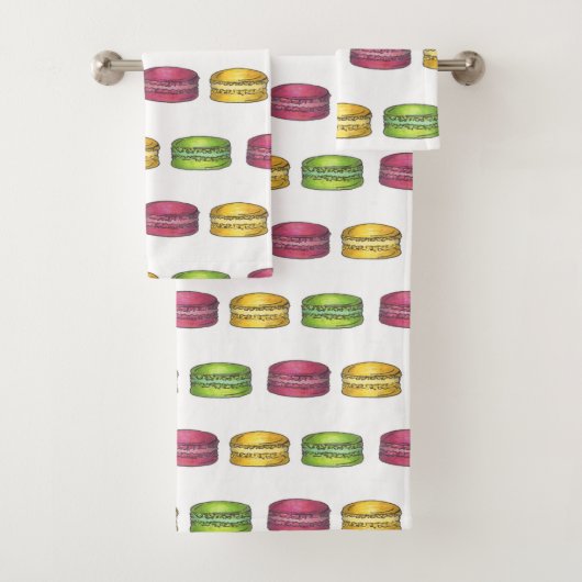 Roze groene gele Franse Macaron Cookie Sweets Bad Handdoek (Insitu)