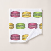 Roze groene gele Franse Macaron Cookie Sweets Bad Handdoek (Wasdoekje)