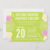 Roze groene gele Rose ModernTypography Wedding Kaart (Voorkant)