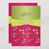 Roze, groene, gele uitnodiging voor weddenschappen (Voorkant / Achterkant)