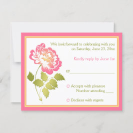 Roze, groene, gele, witte pioen bloemrijke RSVP-ka Kaart