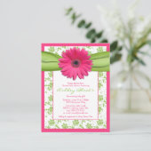Roze Groene Gerbera Daisy Baby shower Uitnodiging (Staand voorkant)