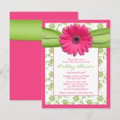 Roze Groene Gerbera Daisy Baby shower Uitnodiging (Voorkant / Achterkant)