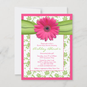 Roze Groene Gerbera Daisy Baby shower Uitnodiging