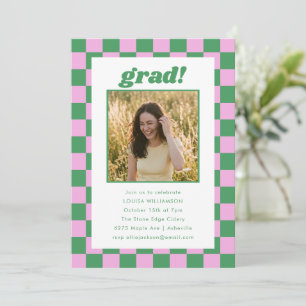 Roze Groene Geruite Foto Grad Afstudeerfeest Kaart