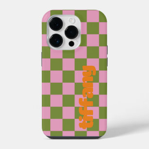 Roze Groene Geruite Hoesje voor Telefoon iPhone 14 Plus Hoesje