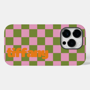 Roze groene geruite telefoonhoesje Case-Mate iPhone 14 pro hoesje