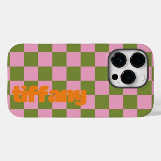 Roze groene geruite telefoonhoesje Case-Mate iPhone case (Achterkant (horizontaal))
