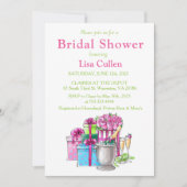 Roze Groene Geschenken Champagne glazen Kaart (Voorkant)