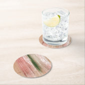 Roze groene gestreept abstracte schilderkunst ronde kartonnen onderzetter (Insitu)