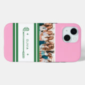 Roze & groene gestreepte gepersonaliseerde retro c Case-Mate iPhone case (Achterkant (horizontaal))