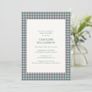 Roze groene Gingham geruite preppy baby shower Kaart
