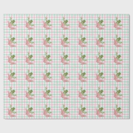 Roze Groene Gingham Kikker Kikkers Cadeaupapier (Vlak)