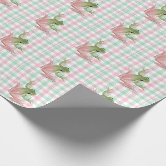 Roze Groene Gingham Kikker Kikkers Cadeaupapier (Hoek)