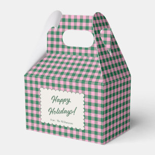 Roze Groene Gingham Plaid Persoonlijke Kerstmis Bedankdoosjes