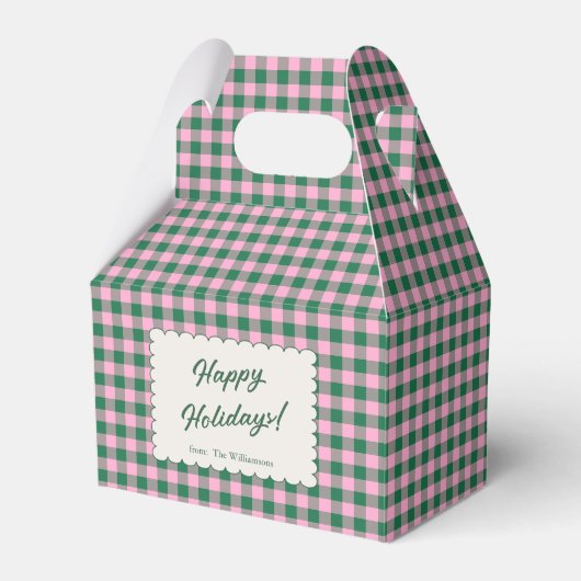 Roze Groene Gingham Plaid Persoonlijke Kerstmis Bedankdoosjes (Voorkant Zijde)