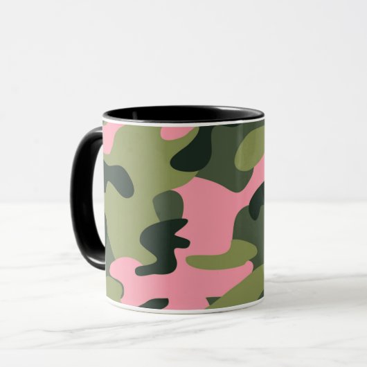 Roze & Groene Girly Camo Camouflage Patroon Mok (Voorkant links)