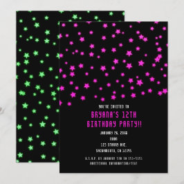 Roze Groene Glinsterende Sterren Verjaardagsfeest  Kaart