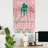 Roze|Groene glitter Drip Derby Baby shower Welkom Poster (Thuiskantoor)