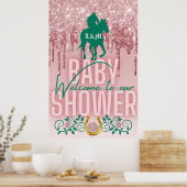Roze|Groene glitter Drip Derby Baby shower Welkom Poster (Keuken)