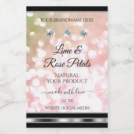 Roze groene glitter-productetiketten diamanten zil voedselcontainer etiket (Enkel label)