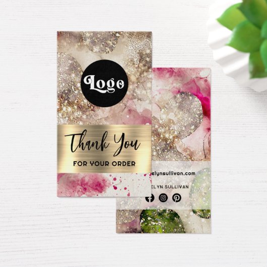 Roze groene glitter waterverf bijsluiter visitekaartje (Bureau)