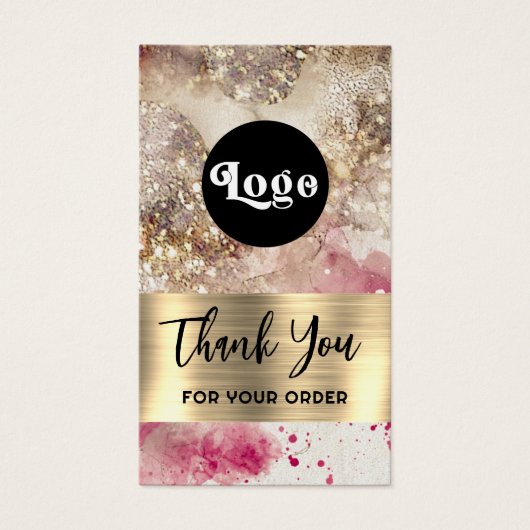 Roze groene glitter waterverf bijsluiter visitekaartje (Voorkant)