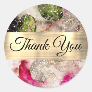 Roze groene glitter waterverf Dank u wel Ronde Sticker