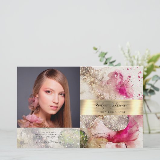 Roze groene glitter-waterverf, tweeledige brochure (Staand voorkant)