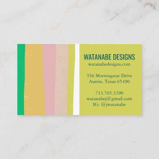 Roze groene Gold-minimalistische strips Eenvoudige Kortingskaartje (Achterkant)