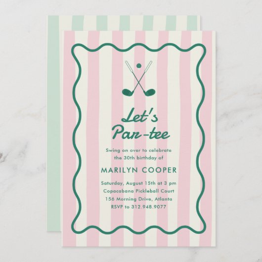 Roze + Groene Golf 30ste verjaardagsfeest Kaart (Voorkant / Achterkant)