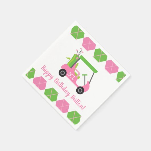 Roze & Groene Golf Gepersonaliseerde Party Napkins Servet (Hoek)