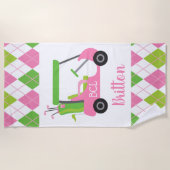 Roze & Groene Golf Gepersonaliseerde Strandhanddoe Strandlaken (Voorkant)