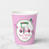 Roze & Groene Golf Thema Gepersonaliseerde Party Papieren Bekers (Achterkant)