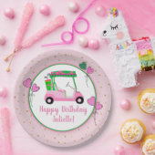 Roze & Groene Golf Thema Gepersonaliseerde Party Papieren Bordje (Feest)