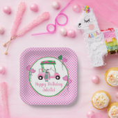 Roze & Groene Golf Thema Gepersonaliseerde Party Papieren Bordje (Feest)