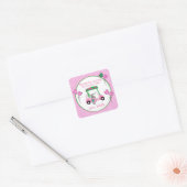 Roze & Groene Golf Thema Verjaardagsfeest Vierkante Sticker (Envelop)