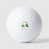 Roze Groene Golfkar Gepersonaliseerde grappig Golfballen (Voorkant)
