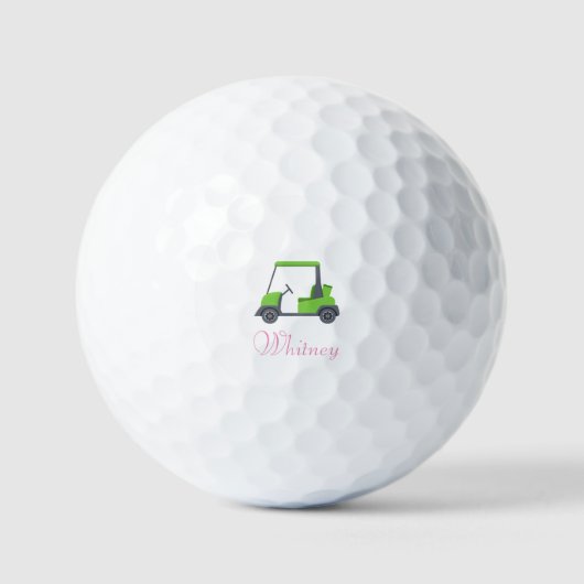Roze Groene Golfkar Gepersonaliseerde grappig Golfballen (Voorkant)