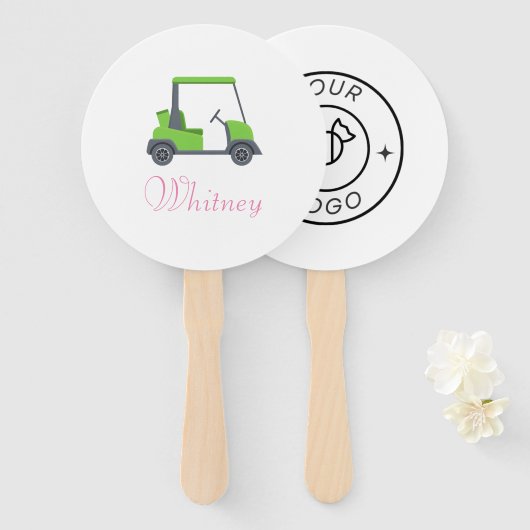 Roze Groene Golfkar Gepersonaliseerde grappig Handwaaier (Voorkant en achterkant)