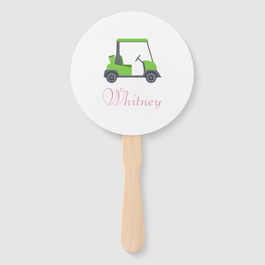 Roze Groene Golfkar Gepersonaliseerde grappig Handwaaier (Voorkant)