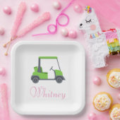 Roze Groene Golfkar Gepersonaliseerde grappig Papieren Bordje (Feest)