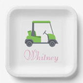 Roze Groene Golfkar Gepersonaliseerde grappig Papieren Bordje (Voorkant)