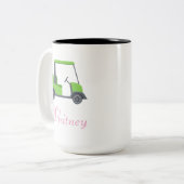 Roze Groene Golfkar Gepersonaliseerde grappig Tweekleurige Koffiemok (Voorkant links)