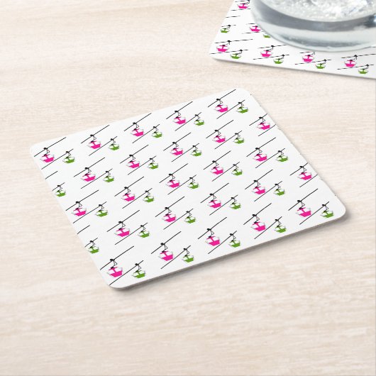 Roze & groene gondels kartonnen onderzetters (Schuin)